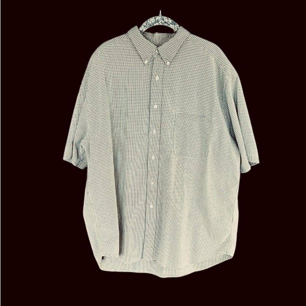 Vintage Eddie Bauer Olive Green Gingham Button Down Shirt Mens XL